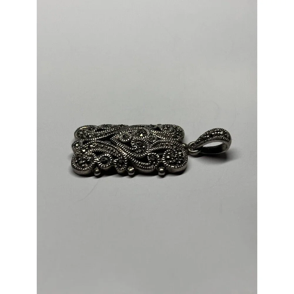 Vintage Sterling Silver 925 Marcasite Heart Pendant Unique No Necklace